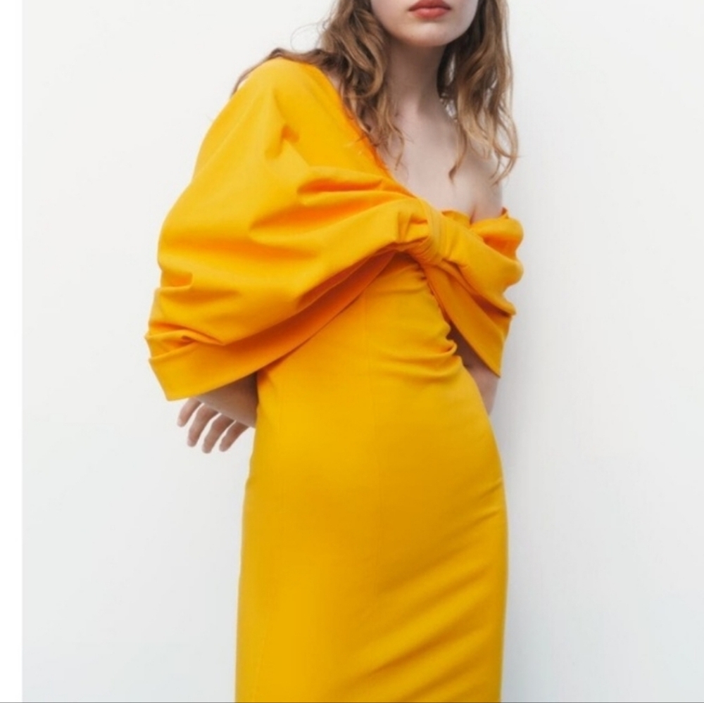 Zara NWT Yellow Big Bow asymmetric dress, size S, New With Tags